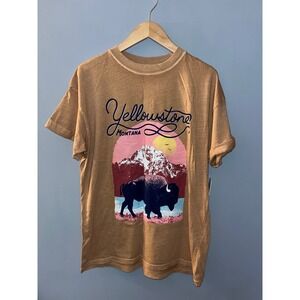 Altar State Yellowstone Montana Bison Graphic T Shirt Brown Women‎ Medium